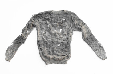 old gray worn sweater isolated on white background