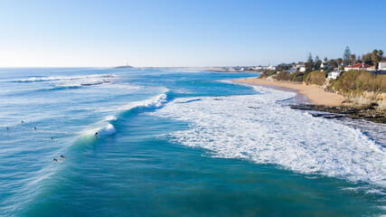 Panoramic aerial view of waves breaking on the coast of Andalusia