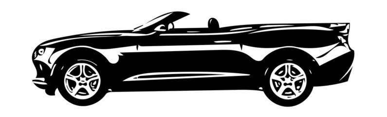 Simple illustration of convertible car. Outline graphic with cabrio type vehicle. Contour car drawing - obrazy, fototapety, plakaty