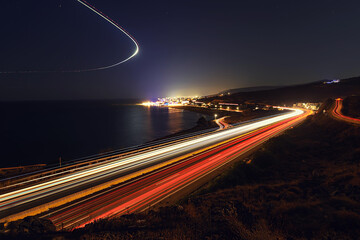 traffic on highway at night