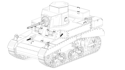 3d illustration. Light M3 american tank from the period of the 2nd World War - obrazy, fototapety, plakaty
