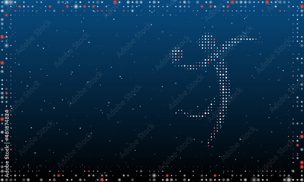Poster on the right is the handball symbol filled with white dots. pointillism style. abstract futuristic f