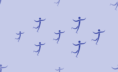 Obraz premium Seamless pattern of large isolated blue figure skating symbols. The pattern is divided by a line of elements of lighter tones. Vector illustration on light blue background