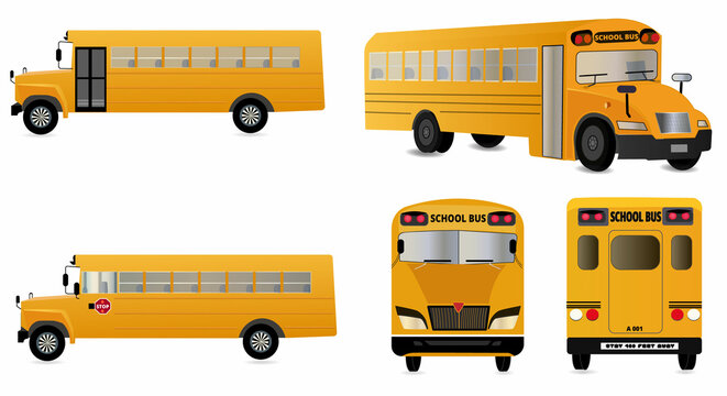 Set of school bus .school bus from different angle.Children's yellow school transportation clip art