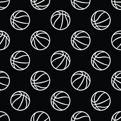 Obraz premium Basketball balls seamless pattern design vector illustration. Ideal for wallpaper, cover, wrapping paper, packaging, textile design and any kind of decoration.