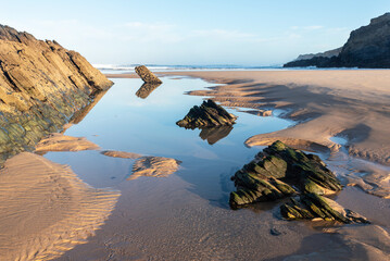 Rocks and low tide in Carvalhal Beach. Grândola