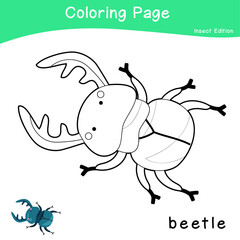 Coloring insects worksheet page. Educational printable coloring worksheet. Coloring game for preschool children. Black and white vector illustration. Motor skills education.
