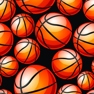 Basketball balls seamless pattern design vector illustration. Ideal for wallpaper, cover, wrapping paper, packaging, textile design and any kind of decoration.