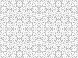 Flower geometric pattern. Seamless vector background. White and gray ornament.