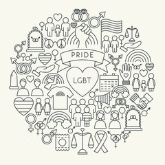 LGBT Line Icons Circle. Vector Illustration of Outline Design.