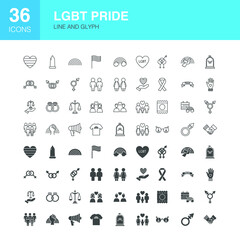 LGBT Pride Line Web Glyph Icons. Vector Illustration of Sex Gender  Outline and Flat Symbols. 