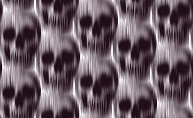 Vector seamless pattern of vertical motion blur smear black skull on white background