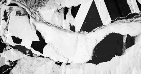 Old posters black and white abstract grunge texture wall  placard backdrop, seamless loop collage paper slideshow background 