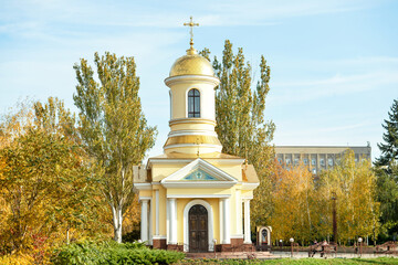 Fototapeta na wymiar View of Orthodox Christian chapel on sunny day
