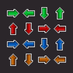 Colorful arrows stickers in pixel art style