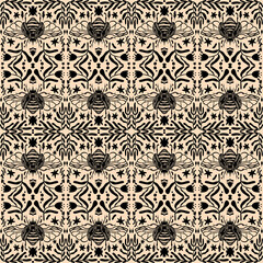 Seamless vector pattern with hand drawn beetles and flowers elements. Editable hand drawn Vector illustration. Perfect pictures for fabric, textile, clothing, wrapping paper, wallpaper