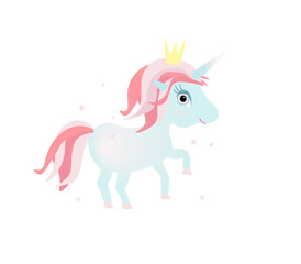 Unicorn children's cartoon print for clothes and accessories, illustration for postcards and albums.