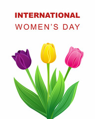International Women's Day greeting card with tulips. Vector illustration.
