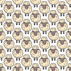 Seamless vector  pattern with cute sheep. Cute vector illustration for kids. Perfect print for fabric, textile, wallpaper, poster, postcard and gift wrapping. Pastel colors