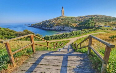 Torre de Hércules al fondo en A Coruña, Galicia © CDN