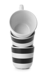 Stylish cups isolated on white background