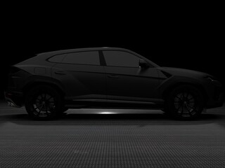 Fototapeta na wymiar modern fast sports SUV and dark background 3d illustration