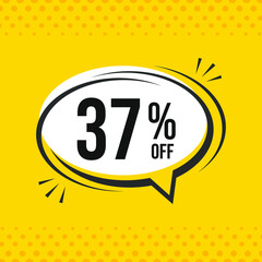 37% off. Discount vector emblem for sales, labels, promotions, offers, stickers, banners, tags and web stickers. New offer. Discount emblem in black and white colors on yellow background.