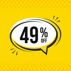 49% off. Discount vector emblem for sales, labels, promotions, offers, stickers, banners, tags and web stickers. New offer. Discount emblem in black and white colors on yellow background.
