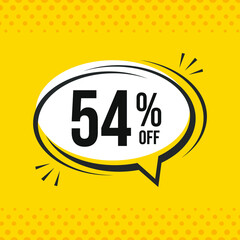 54% off. Discount vector emblem for sales, labels, promotions, offers, stickers, banners, tags and web stickers. New offer. Discount emblem in black and white colors on yellow background.