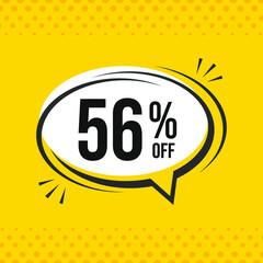 56% off. Discount vector emblem for sales, labels, promotions, offers, stickers, banners, tags and web stickers. New offer. Discount emblem in black and white colors on yellow background.