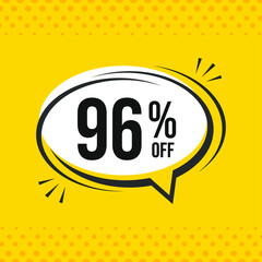 96% off. Discount vector emblem for sales, labels, promotions, offers, stickers, banners, tags and web stickers. New offer. Discount emblem in black and white colors on yellow background.