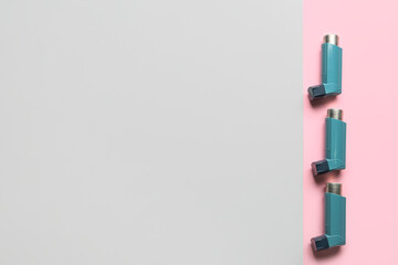 Fototapeta premium Asthma inhalers on color background