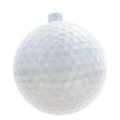 Realistic 3D illustration of the spinning golf ball as Christmas decoration isolated on white