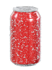 Realistic 3D illustration of the ice-cold wet red aluminum alcohol or soft drink can isolated on white
