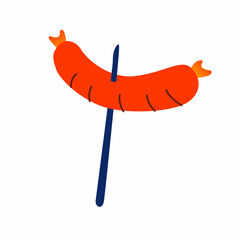 Flat modern illustration of street fast food sausage grill on a stick skewer