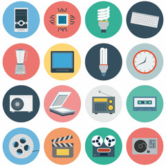 Electronics flat icons. usb and computer, camera and battery loudspeaker and speaker, vector illustration for web and mobile application