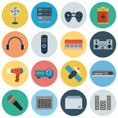Electronics flat icons. usb and computer, camera and battery loudspeaker and speaker, vector illustration for web and mobile application