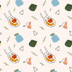 Seamless vector pattern. Flat trend graphics in muted colors. Eco-friendly lifestyle