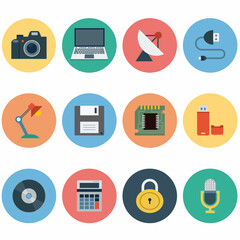 Electronics flat icons. usb and computer, camera and battery loudspeaker and speaker, vector illustration for web and mobile application