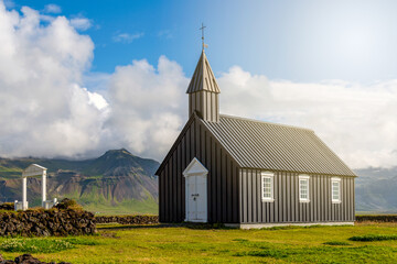 The little black church of Budir, Búðakirkja Black Church, On the south coast of Snaefellsnes...