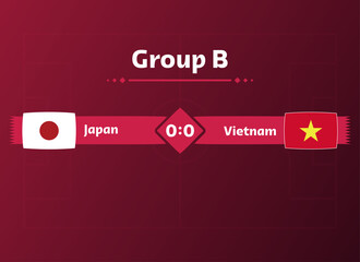 Naklejka premium 2022 world cup. Banner, poster or sports background. match between Japan and Vietnam.