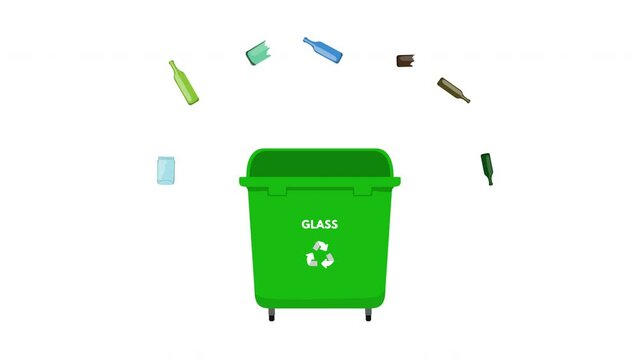 Green trash bin with glass waste.