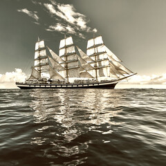 Fototapeta na wymiar Sailing ship under sail. Sailing. Cruises. Yachting
