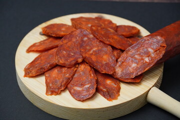 Iberian chorizo or Spanish sausage cut into slices