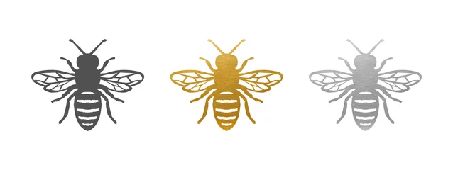 Fotobehang Bee Set - Bee Shape in Gold, Silver, Black - Vector Silhouette © Aylin Art Studio