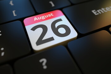 August 26 date on a keyboard key, 3d rendering