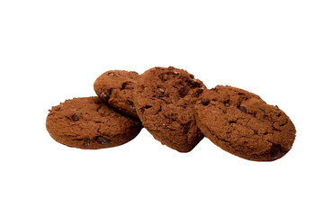 Cookies with cocoa and chocolate chips isolated on white background