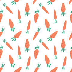 Colorful bright vegetable seamless pattern with hand drawn carrots. Vegetarian background. Vector illustration