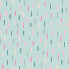 childish cute seamless pattern with abstract colorful stripes of colored doodle rain on a blue background. cute abstract pattern for textile, fabric, wallpaper in pastel, scandinavian shades