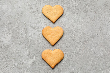 Tasty heart shaped cookies on grey background. Valentines Day celebration